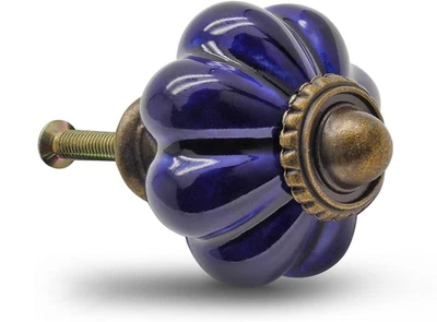 Tirador de cajón manija perilla puerta estilo victoriano latón vidrio azul cobalto vintage Foto 1 de 4