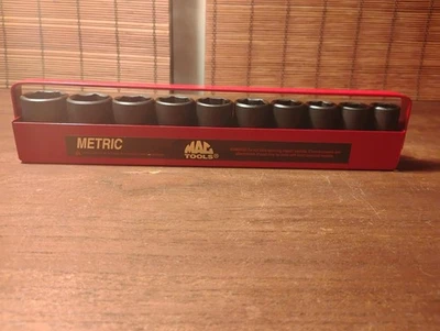 Mac Tools Metric Semi-Deep 3/8 Drive 6 Point Impact 10pc Socket Set XT10Y Used  - Image 1 of 4