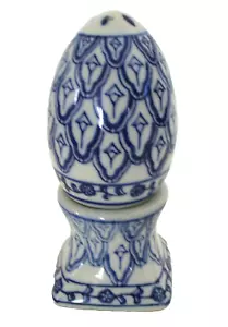 Vintage~Porcelain~EGG ON PEDESTAL~Blue and White~SALT & PEPPER~Shakers~5"x2.25" - Picture 1 of 14