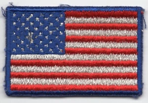 Vtg USA United States Stars Strips Flag Cloth Iron On Patch Blue Piping - Picture 1 of 3