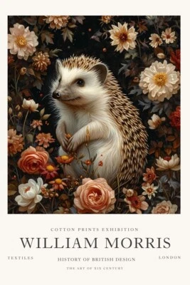 William Morris Vintage Hedgehog Flowers Cotton Prints Exhibition Wall Art Poster — 第 1/4 张图片