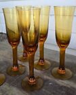 Set of 5 Vintage AMBER MOUTH-BLOWN 9¼" Fluted Champagne Glasses NEVER USED MINT