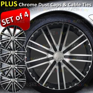13" Black Silver Multi Spoke Car Wheel Trims Hub Covers + 8 Ties and 4 Dust Caps - Picture 1 of 7