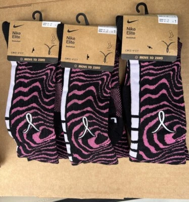 Paquete de 3 calcetines Nike Elite para hombre grandes 8-12 rosa Kay Yow concientización sobre el cáncer de mama BCA Foto 1 de 3