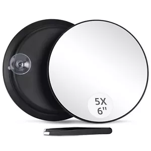 6" 5X Magnifying Makeup Mirror Suction Cups Travel Tweezing & Beauty Tool - Picture 1 of 7