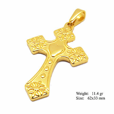 Cross Pendant Charm Jesus 18k Yellow G/F Gold Solid Mens Women Design • 12.95$