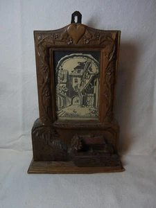 Folk Art Picture Frame with Landscape Hand Carved Wood Antique German #C - Picture 1 of 12