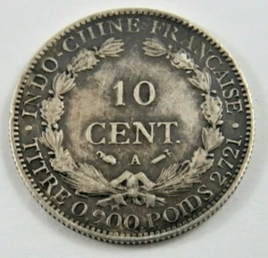 ARGENTO FRANCESE INDOCINA 1893 A 10 CENTESIMI .0787 OZ .900 ARGENTO 600000 CONIATO - Foto 1 di 4