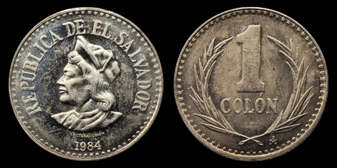 1984 El Salvador 1 Colon Coin, Christopher Columbus, Wreath with Mint Mark Cover