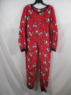 Peanuts Snoopy Womens Union Suit Small Red Zip Christmas Long Sleeve Polyester - Image 1 of 4