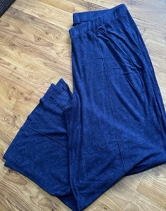 ladies plus size 28 super stretch split hem loose trousers toweling fabric blue - Picture 1 of 8
