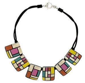 ZSISKA Homage 6 Bead Resin Necklace. Pink/Yellow/Blue - Picture 1 of 3