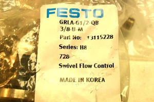 QTY 5 - FESTO GRLA-G1/1/2-QB-3/8-U-M -13115228 - Swivel Flow Valve 3/8 Push Inn - Picture 1 of 3