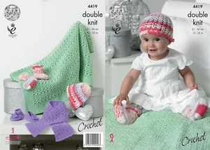 King Cole Knitting Pattern - Crochet Hat, Scarf, Shoes, Socks & Blanket -4419 - Picture 1 of 2