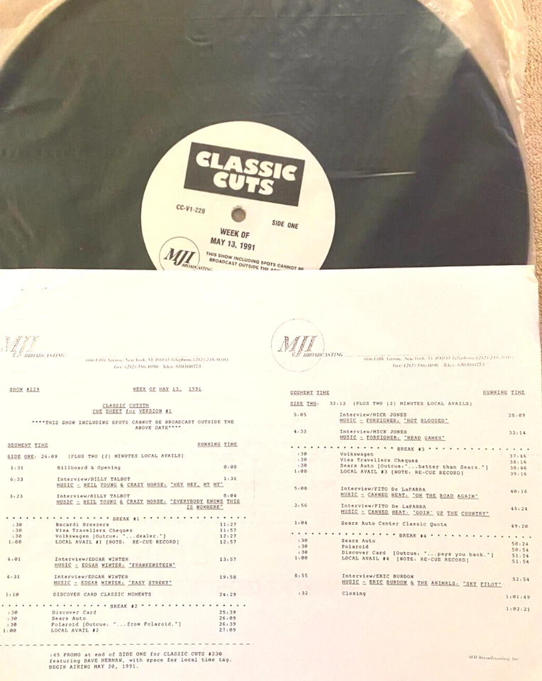 5/13/91 CLASSIC CUTS FEATURES NEIL YOUNG & CRAZY HORSE, EDGAR WINTER, FOREIGNER - Image 1 of 1