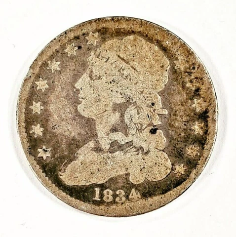 1834 Bust Quarter in About Good AG Condition, Natural Color, 4 Digit Date Cover