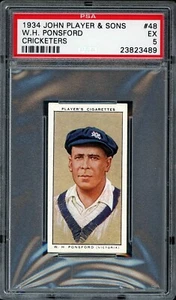 PSA 5 - 1934 JOHN PLAYER & SONS Cricket Graded Card BILL PONSFORD - Picture 1 of 3
