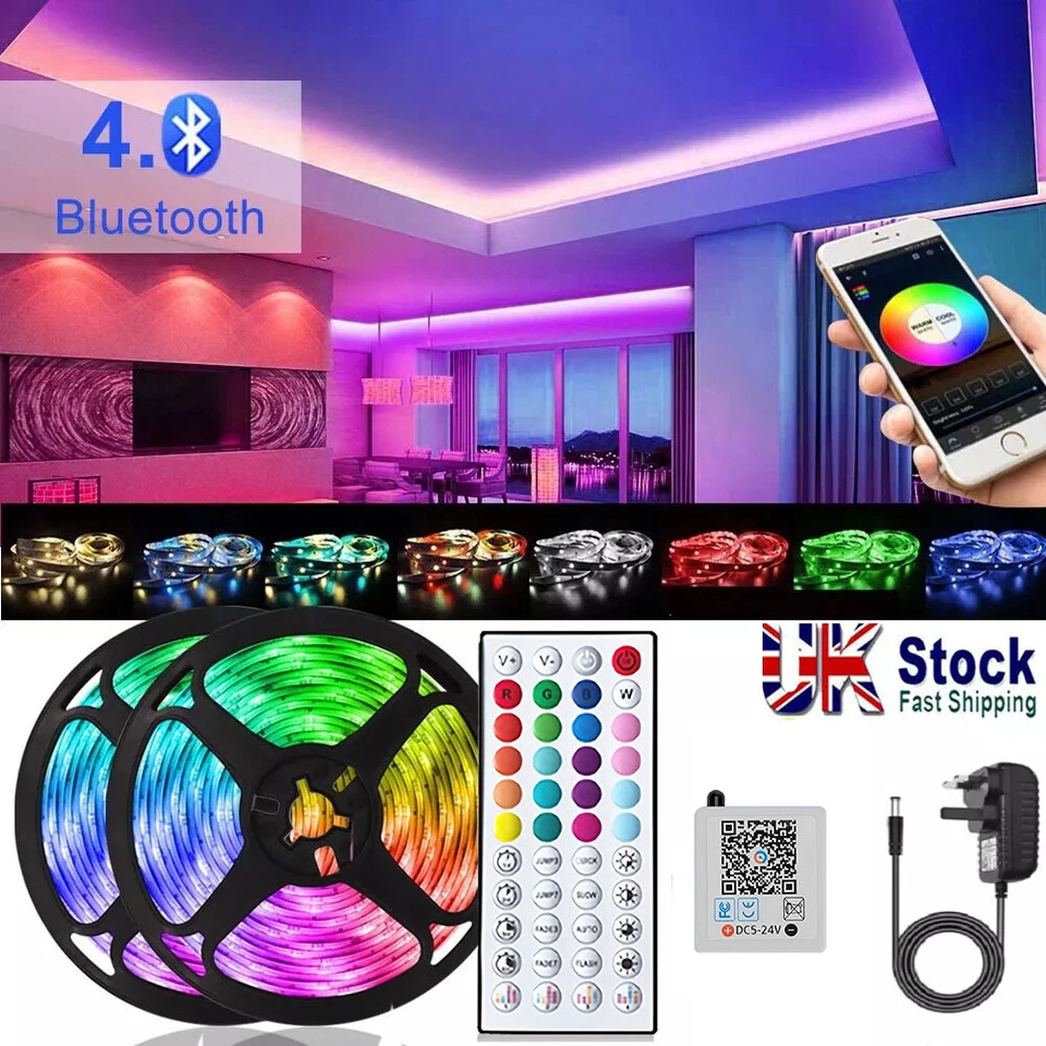 LED Strip Lights 5-20M 3535 RGB Colour Change Tape Cabinet TV Lighting UK Plug - Image 1 of 4