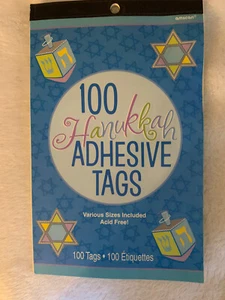 100 Hanukkah Adhesive Gift Tags Amscan New - Picture 1 of 4