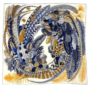 Hermes Shawl Scarf Stole Plumes en Fete Aline Honore Cashmere Silk Auth New 140 - Picture 1 of 10