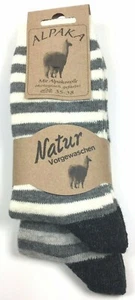 2x Alpaka Schafwolle Wollsocken Damen Herren Socken Grau/Ecru Ringel Gr. 35-46 - Bild 1 von 2