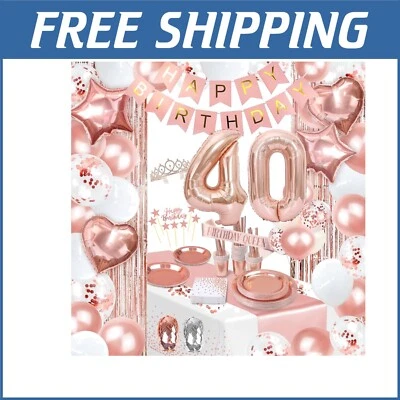 高品质玫瑰金 40 岁生日装饰套装 - 255 件 25 位客人 — 第 1/3 张图片