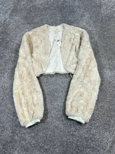 Maeve Jacket Womens Medium Ivory Open Front Cropped Fleece New - Picture 1 of 9