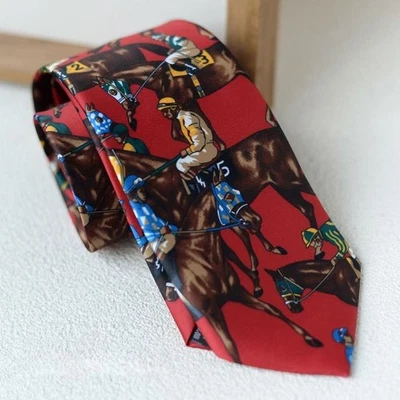 Corbata roja vintage tejida a mano con estampado de caballo para un caballero informal estilo elegante Foto 1 de 4