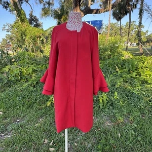 Bagatelle Mod Romantic Red Coat Bell Sleeves 60s Minimalist Contemporary Size S - Picture 1 of 10