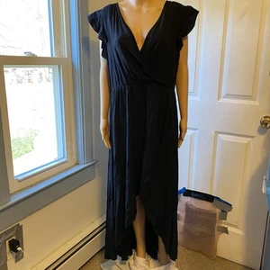 Vestido Grecerelle Mujer XL Negro Cuello en V Envolvente Alto Bajo Volantes Costero Cintura Elástica - Imagen 1 de 10