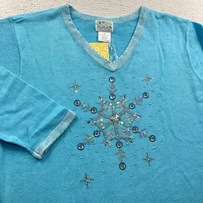 Vintage Quacker Factory Sweater Womens 3X 3XL Blue Snowflake Christmas New - Image 1 of 4