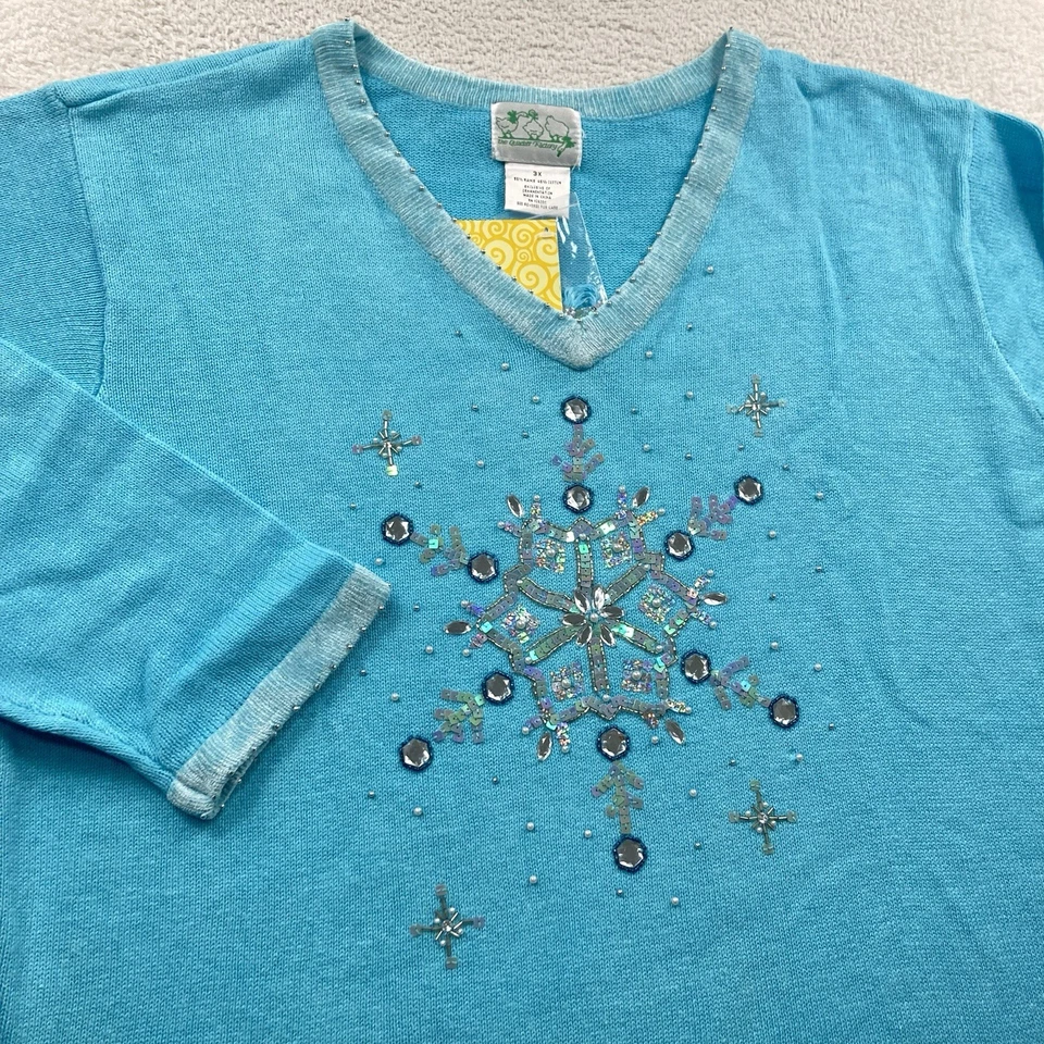 Vintage Quacker Factory Sweater Womens 3X 3XL Blue Snowflake Christmas New - Image 1 of 4