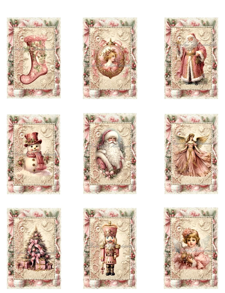 ELECTRIC QUILT COMPANY Pink Victorian Christmas D Designer MULTI-SIZE SET Cotton Fabric Quilt Blocks