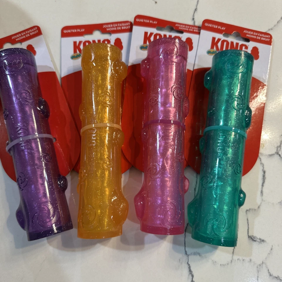 4 PCS ASSORTED COLOR KONG Squeezz Stick Squeaky Fetch Chew Toy for Dogs ~Medium - Image 1 of 4