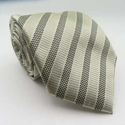 Firenze Tie Silk Black Silver Striped 3.5" Wide 56" Long Italy - Image 1 of 4