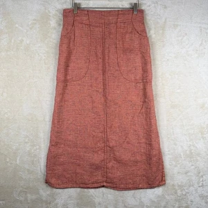 Flachs 100% Leinen Damen S Koralle Maxirock mit Taschen Gummibund Minimalistisch - Bild 1 von 8