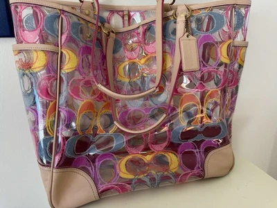 Rare Item COACH Clear Bag Tote Bag Nylon Signature Large Capacity - Image 1 of 4