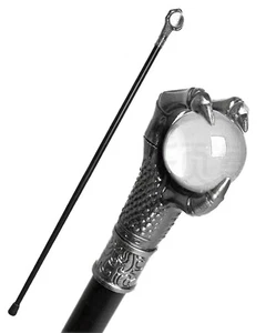 Penny Dreadful Gothic Dragon Claw Walking Stick Swaggering Cane - Clear Orb - Picture 1 of 12