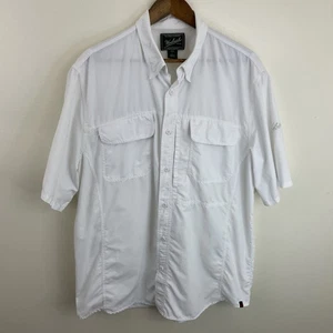 Woolrich Nylon Shirt Men Large White Short Sleeve Button Fishing Outdoor Vented* - Picture 1 of 18