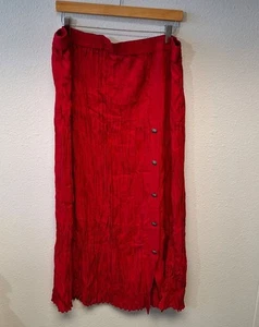 Falda arrugada vintage Ozark Mountain roja brillante longitud midi talla grandes botones - Imagen 1 de 13