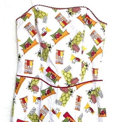 Vintage Byer Too! Misses Youth Size 11 Strapless Cafe Print Dress 97% Cotton - Image 1 of 4