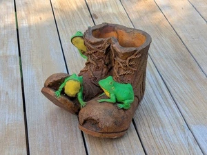 Garden Boots & Frogs Decor | Rustic Cowboy Boot Planter with Frogs Yard Art - Picture 1 of 9