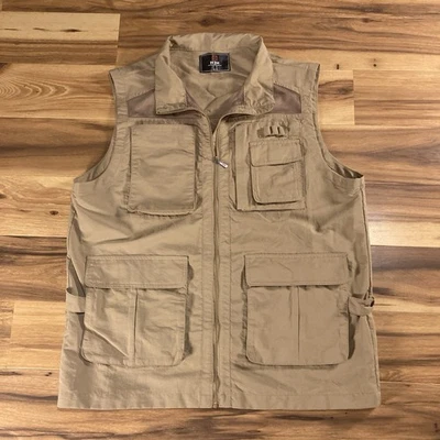 H2H Fishing Vest Mens XL Khaki Mesh Pockets Performance Lightweight Fly Full Zip - Image 1 of 4
