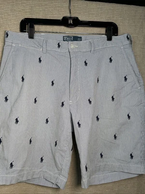 Polo Ralph Lauren Pantalones Cortos Perfectos Hombres 36 Azul Rayas Estampado Poni De Colección Foto 1 de 4