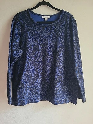 Navy And Black Velvet Floral AOP XL Whimsigoth Witchy Dark Feminine Sweater Y2K  - Image 1 of 4