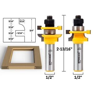 Roundover 2 Bit Junior Rail and Stile Router Bit Set - 1/2" Shank - Yonico 12272 - Picture 1 of 1