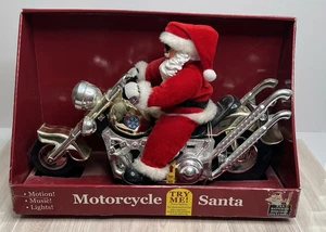 Oldtimer Motorrad Weihnachtsmann im Weihnachtsmann Kostüm neu im Karton * Bewegung * Musik * Lichter! - Bild 1 von 8