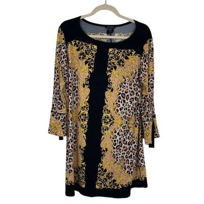 Vestido Eva Varro Artístico Jersey Elástico Talla XL Negro Dorado Estampado Animal Manga Larga Foto 1 de 4