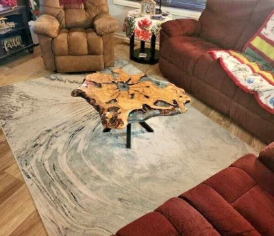 Live Edge Custom Made Blue Epoxy Resin Wood Sofa Table Top Drawing Room Decor - Image 1 of 4