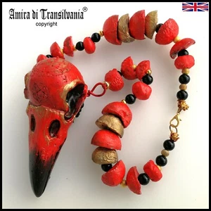 raven skull pendant jewelry gothic witch wicca punk necklace customized beaded - Picture 1 of 24